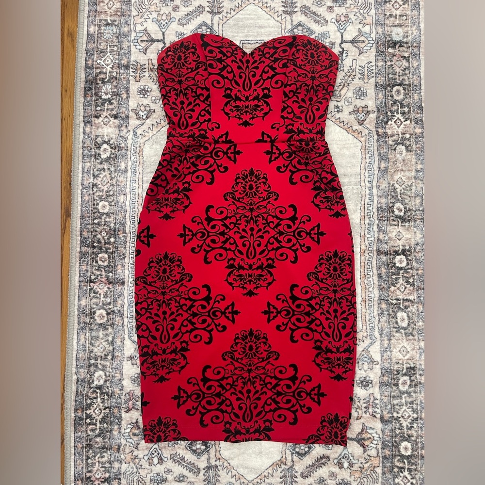 B Darlin Red and Black Strapless Bodycon Cocktail Dress
